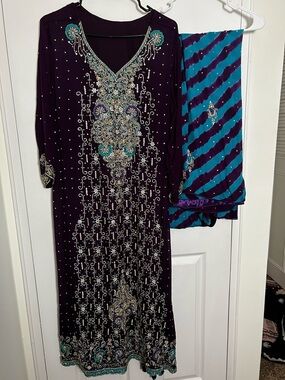 Deep Purple/Teal Accents Indian Dress